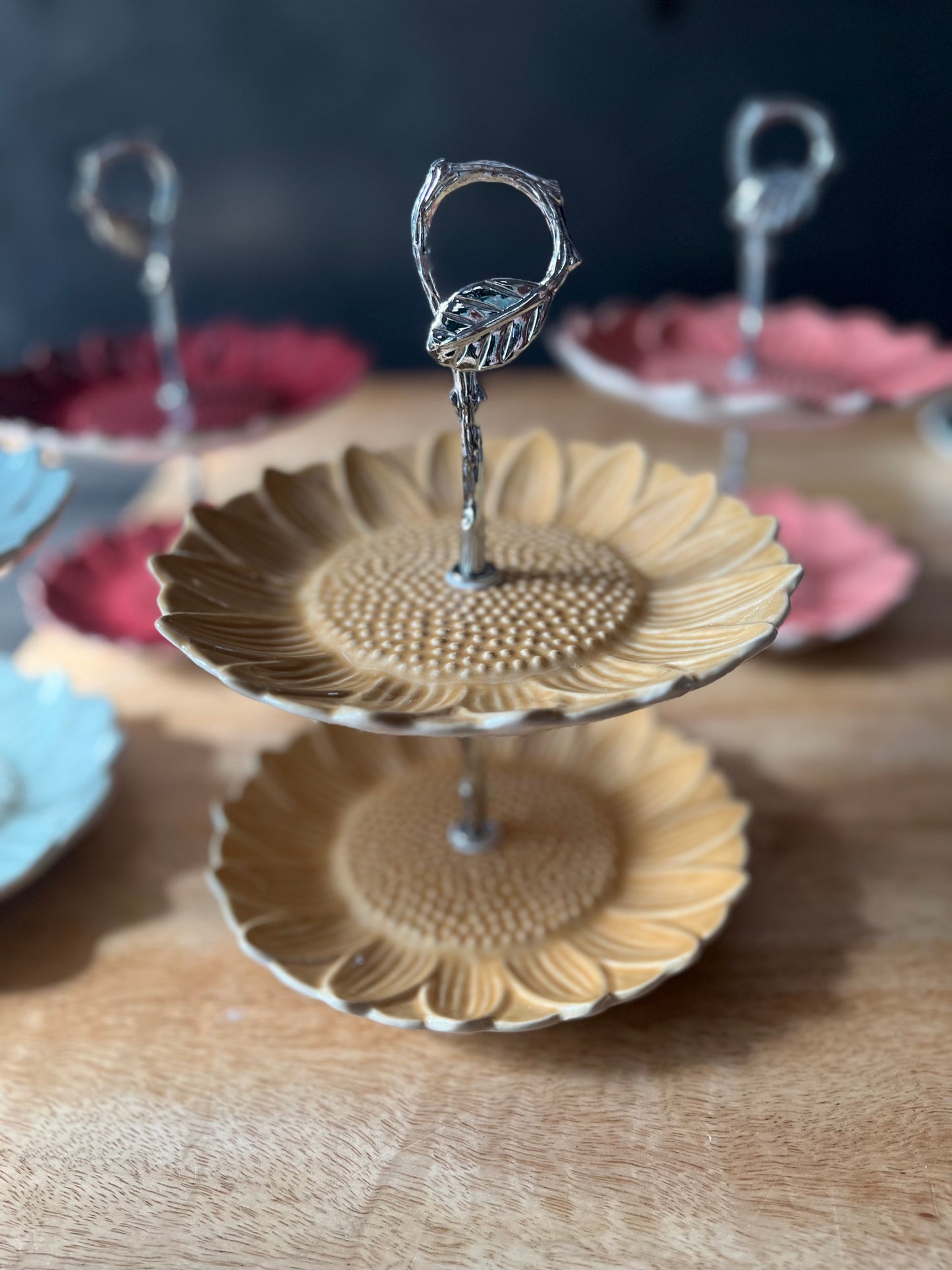 Two Tier Flower Dessert Stand- Yellow
