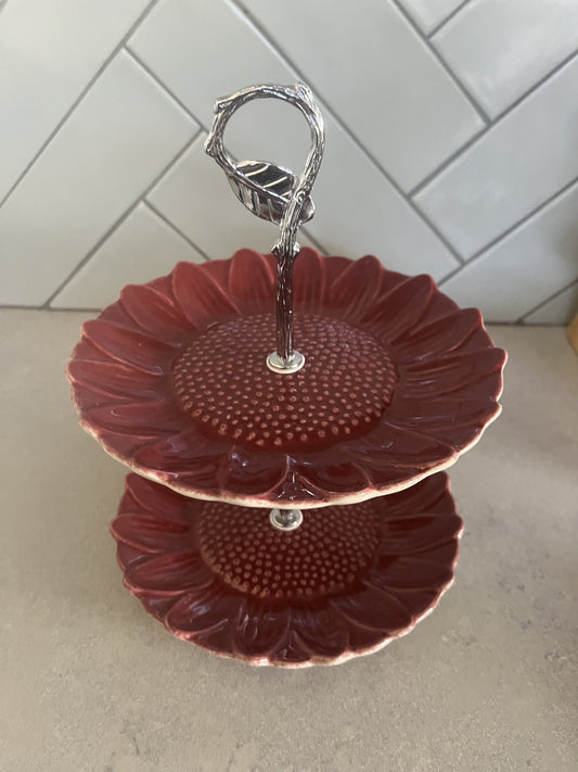 Two Tier Flower Dessert Stand-Burgundy