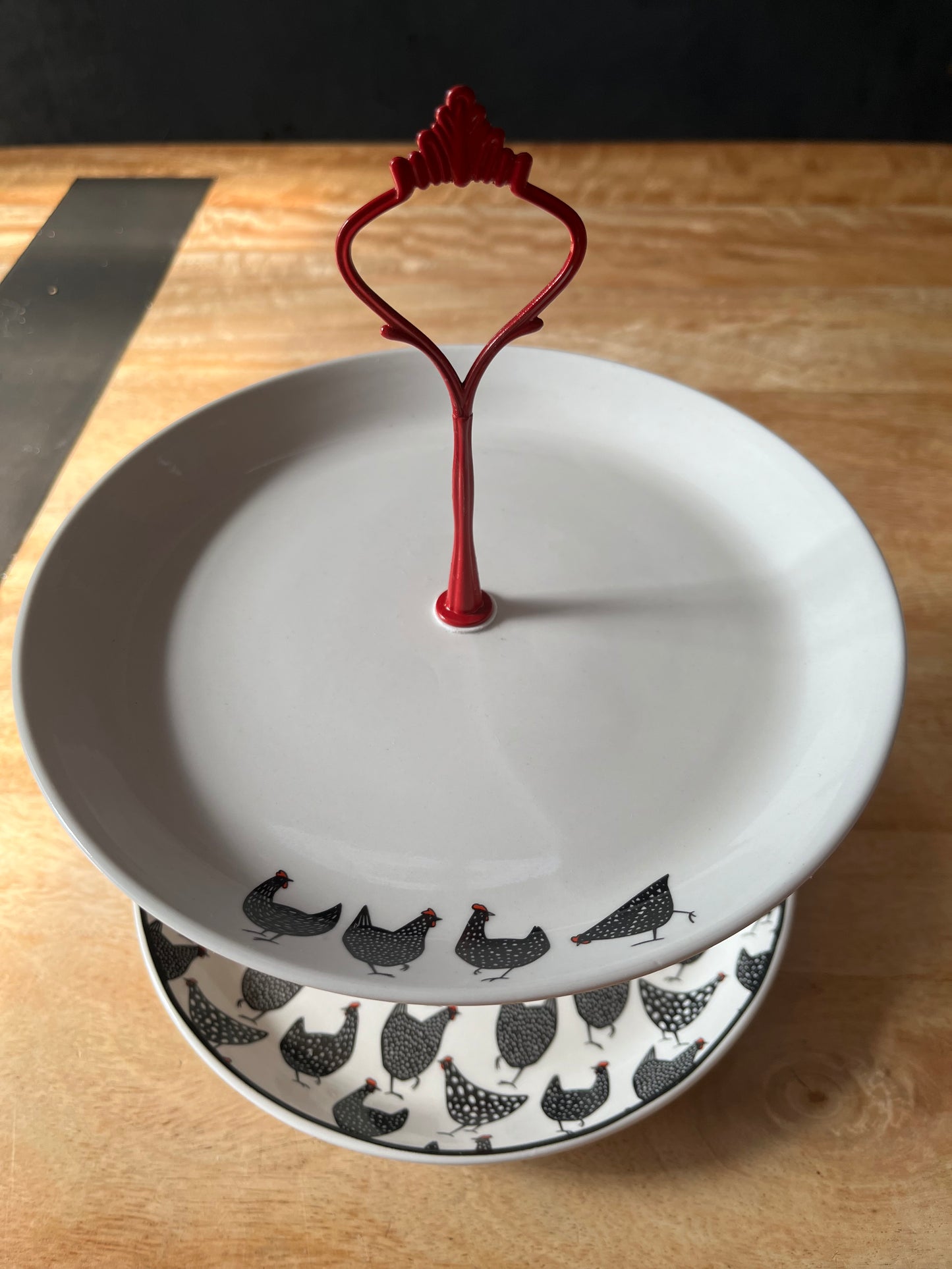 Two Tier Kick'n Chicken Stand- Red, Black and White+ Tasting plates