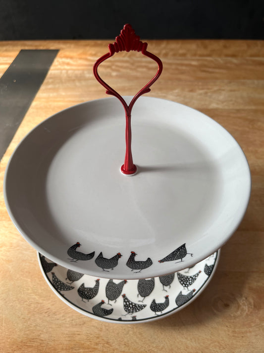 Two Tier Kick'n Chicken Stand- Red, Black and White+ Tasting plates