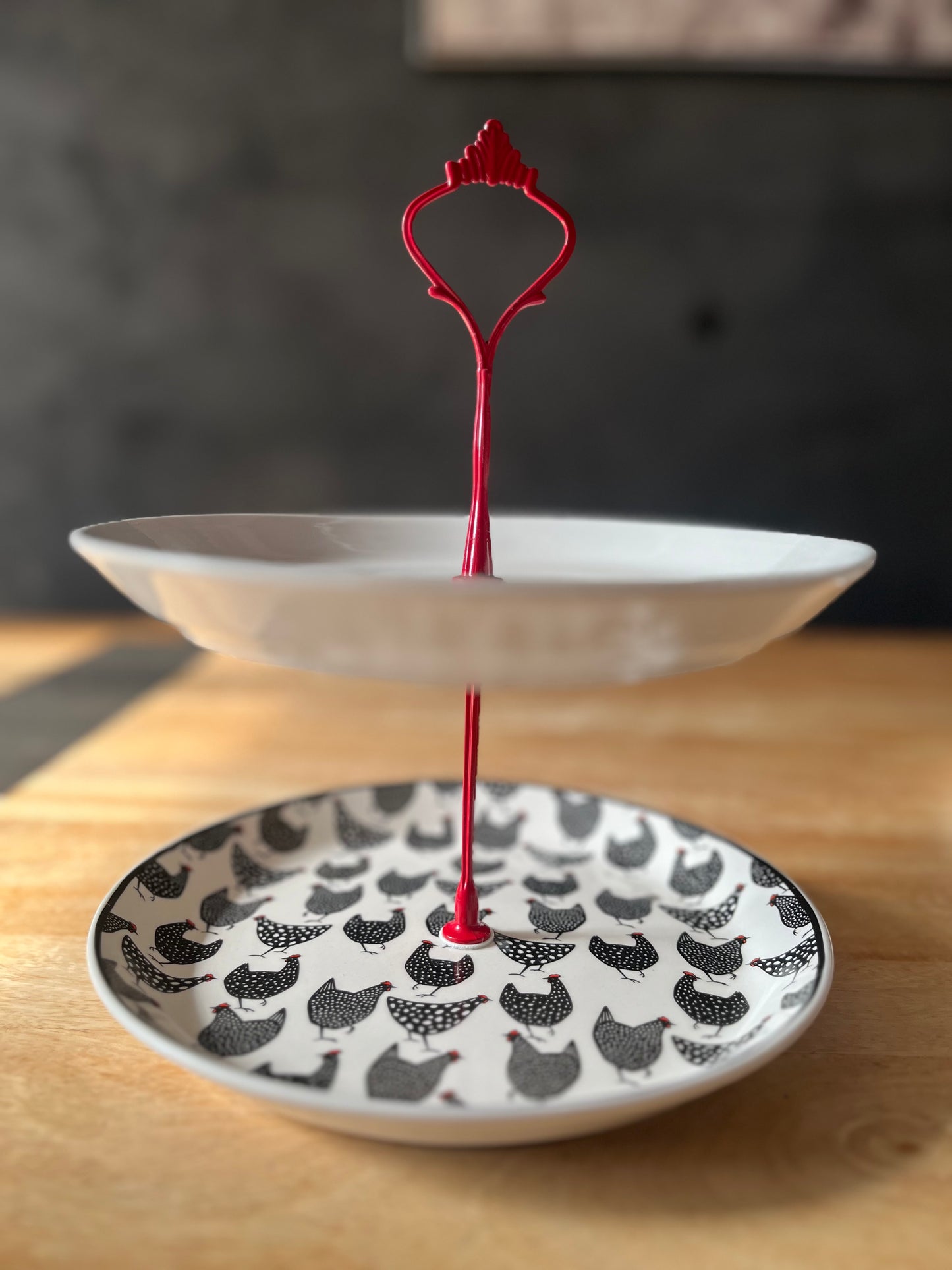 Two Tier Kick'n Chicken Stand- Red, Black and White+ Tasting plates