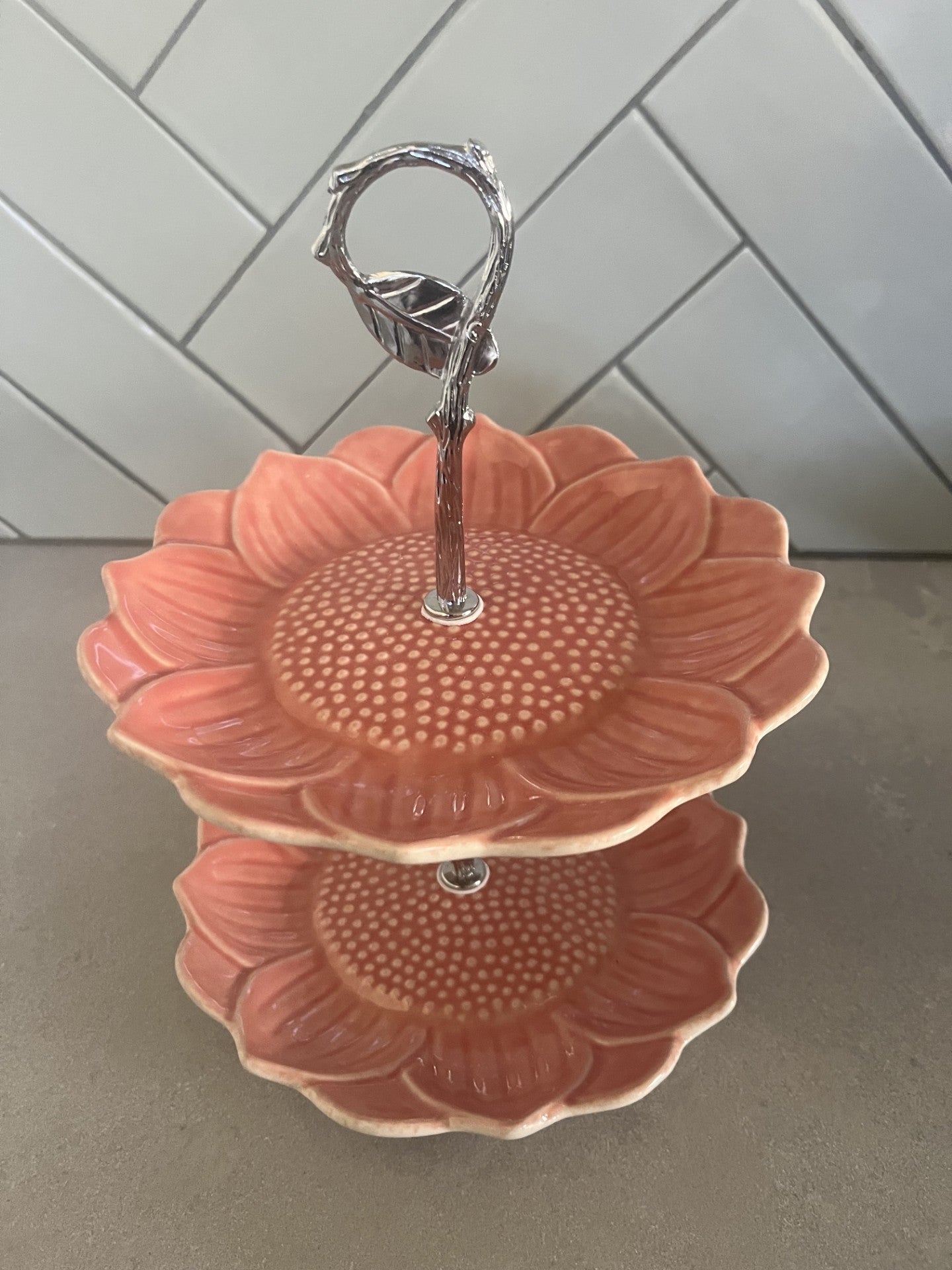 Two Tier Flower Dessert Stand- Coral