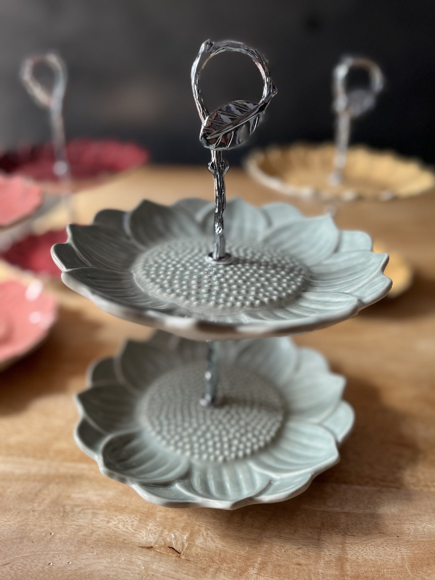 Two Tier Flower Dessert Stand- Sage Green