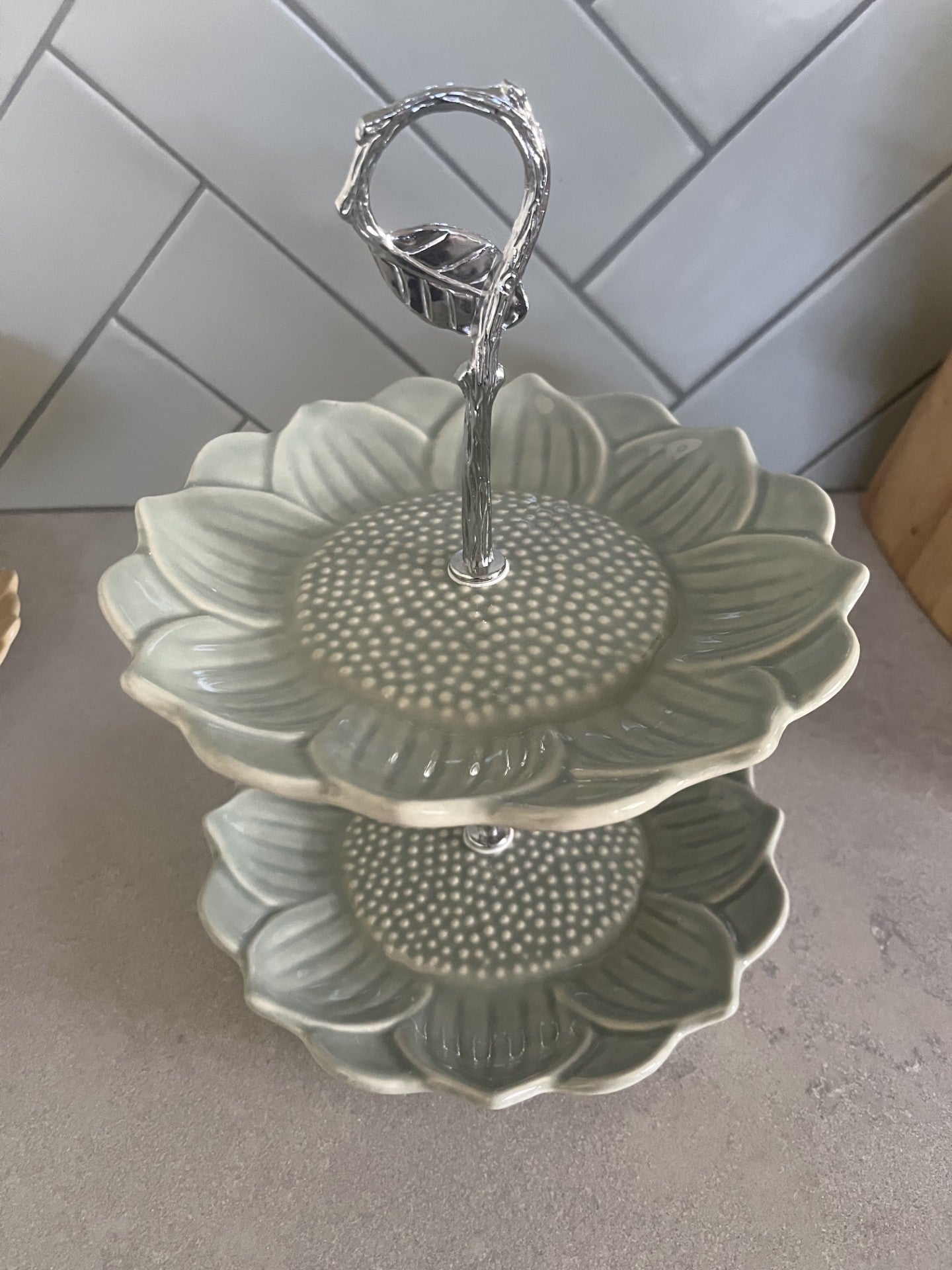 Two Tier Flower Dessert Stand- Sage Green