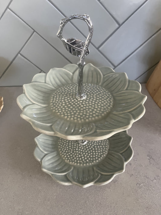 Two Tier Flower Dessert Stand- Sage Green