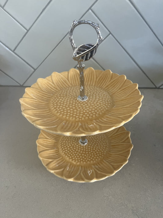 Two Tier Flower Dessert Stand- Yellow