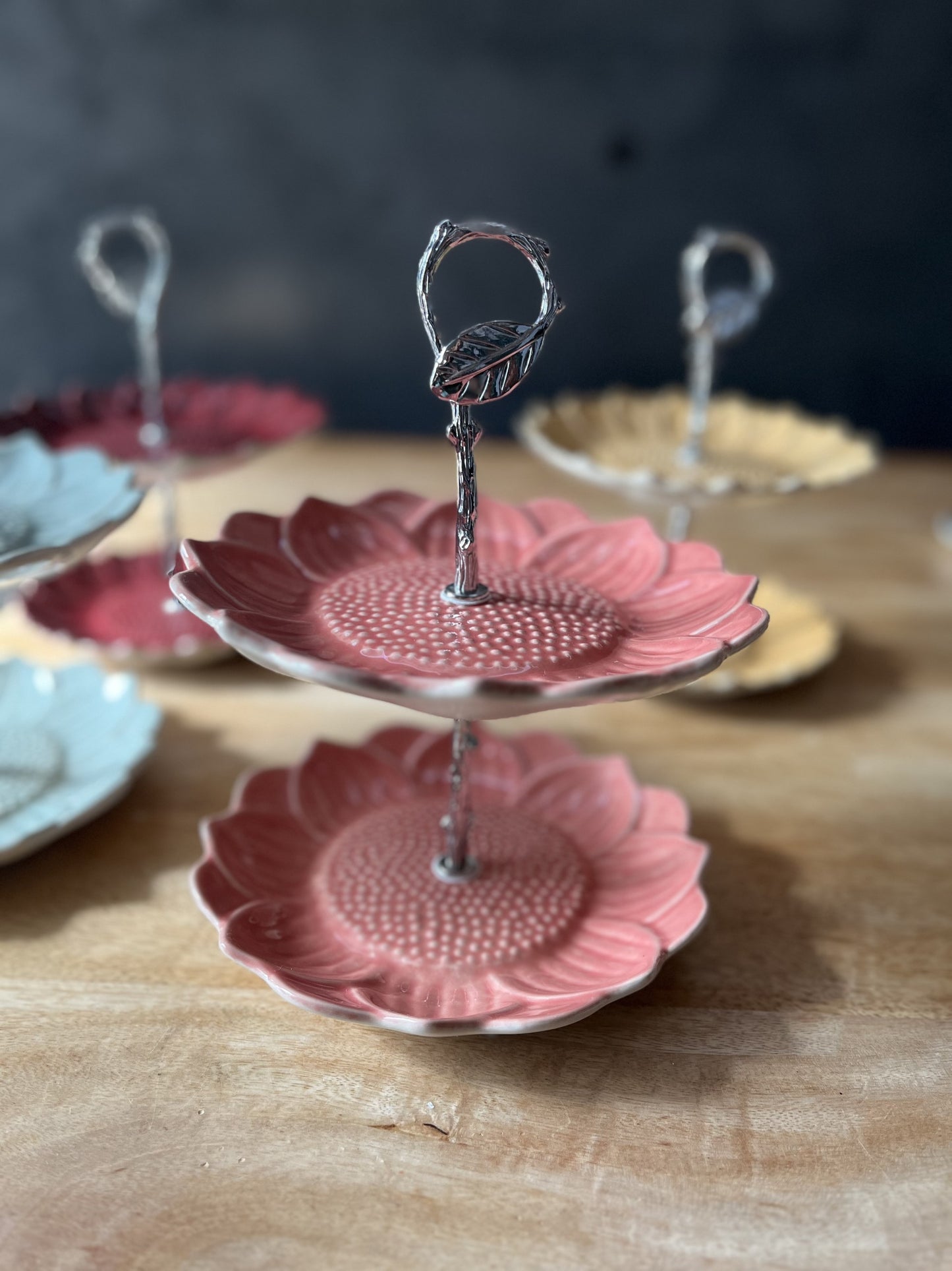 Two Tier Flower Dessert Stand- Coral
