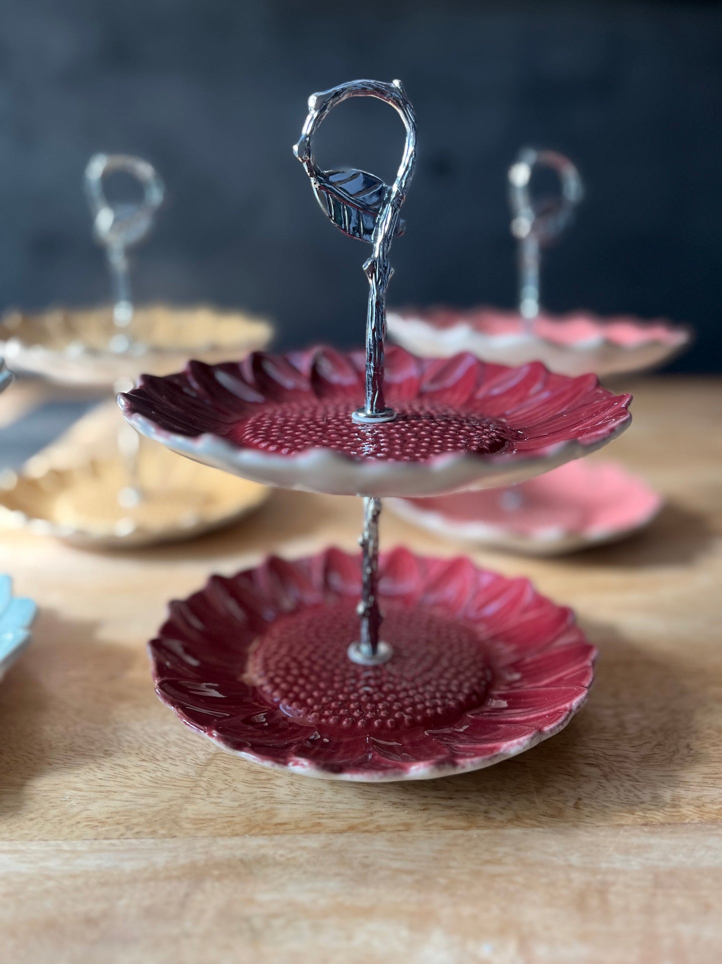 Two Tier Flower Dessert Stand-Burgundy